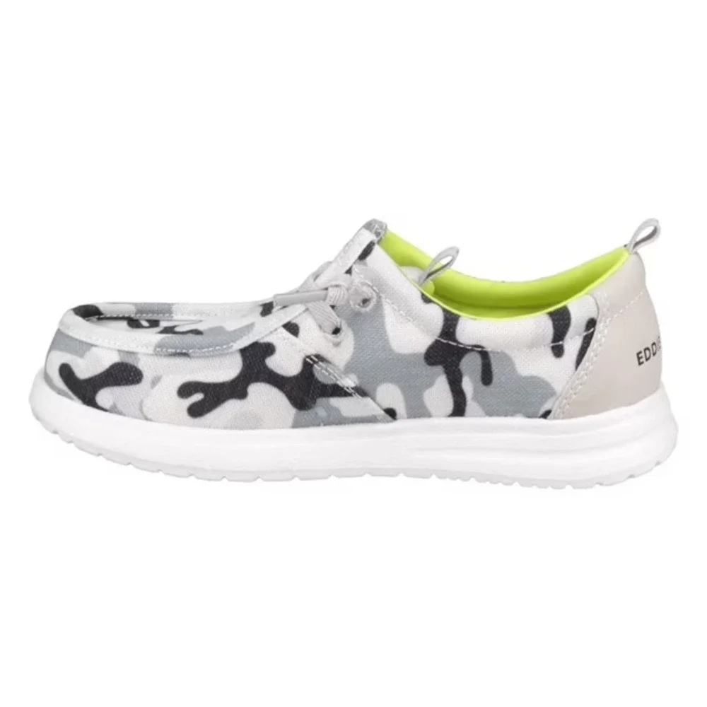 Eddie Bauer Boys Canvas Loafer Size 1 Camo Grey White Slip On Shoes